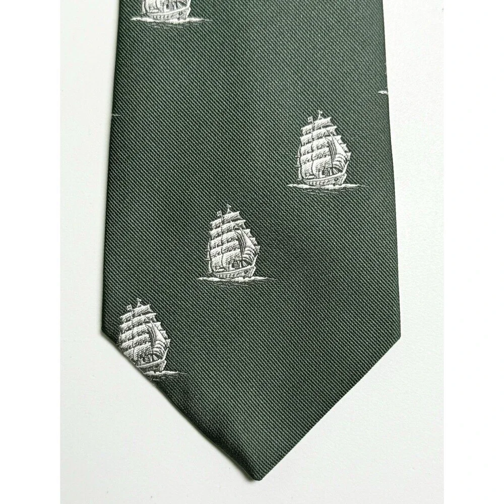 Vintage Trimingham's Bermuda Neck Tie Dark Green Tall Ships Race Nautical